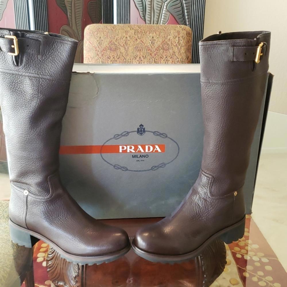 Prada Cervo Leather Knee Boots